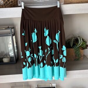 Brown & Aqua Patterned Skirt w/ Zip in back
